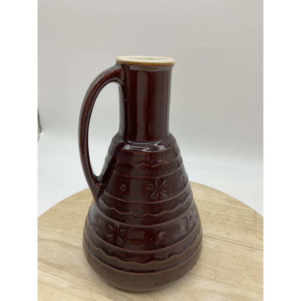 Vintage Marcrest‎ Brown Stoneware Jug Pitcher Floral Oven Proof USA Kitchen